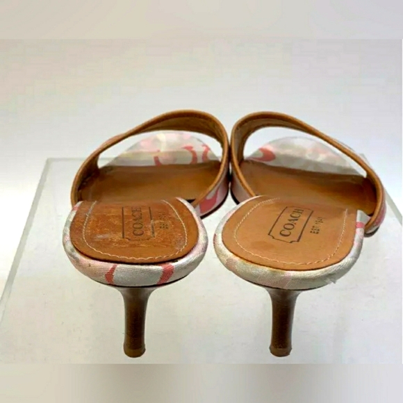 Coach Kirsten Vintage White Pink Open Toe Kitten Mini Heels Stiletto - Size 10 - Picture 4 of 8